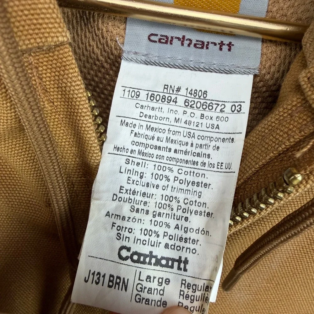 Carhartt J131 BRN Thermal Lined Duck Canvas Active Jacket Brown Mens Large Reg
